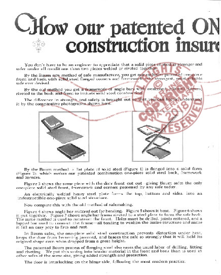 J  Baum Safe Lock Co (1922) CATALOG Perfect Protection Fireproof Indestructible