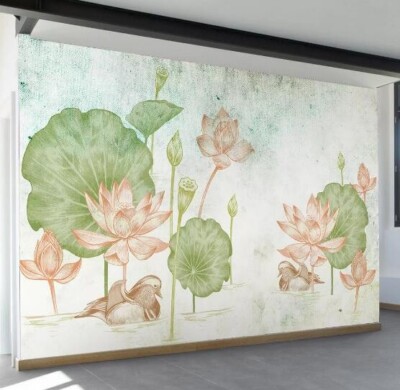 3D Lotus Mandarin Duck ZHUA593 Wallpaper Wall Murals Removable Self-adhesive Ann