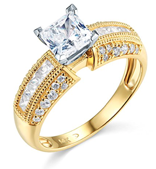 Pre-owned Shine Brite With A Diamond 2.25 Ct Princess Round Cut Milgrain Engagement Wedding Ring Real 14k Yellow Gold In White/colorless