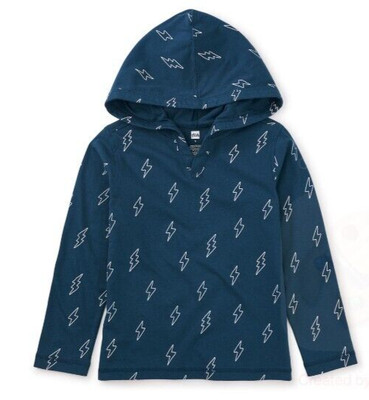 TEA COLLECTION Happy Hoodie Lightning Bolts L/S Top - Deep Green - NWT Boys 12