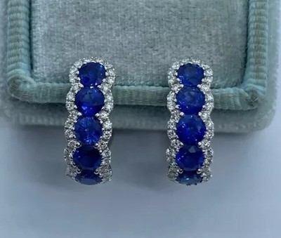 2Ct Round Lab-Created Sapphire Huggie Hoop Earrings 14K White Gold Silver Plated