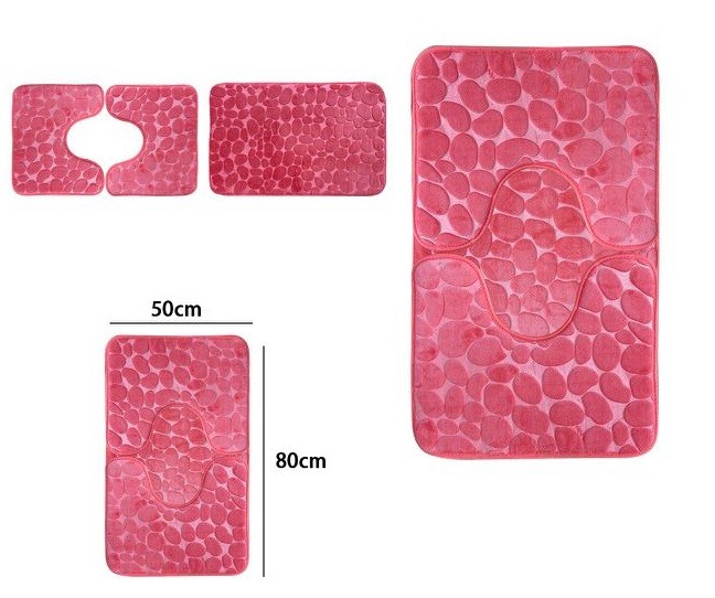 Set 3 Tappeti Tappetini Antiscivolo Per Bagno Arredo Colore Rosa dfh