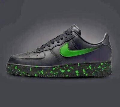 Custom Nike Air Force 1 Black Shoes Gradient Green Fade Splatter Mens Womens