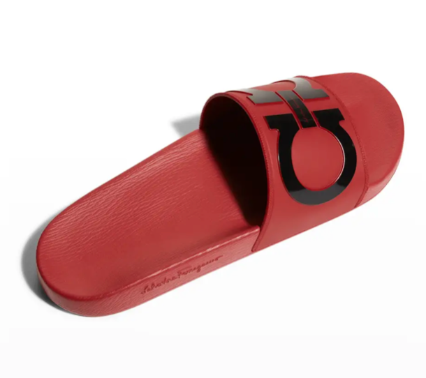 Pre-owned Ferragamo Salvatore  Men's Groove 2 Gancini Pool Slide Sandals Size 11 In Black