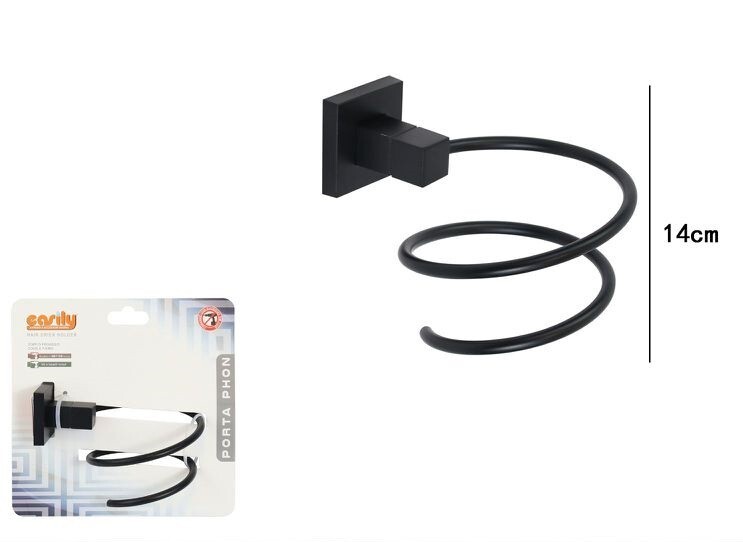 Porta Phon Asciugacapelli Moderno Fissaggio a Parete Bagno Nero Opaco dfh