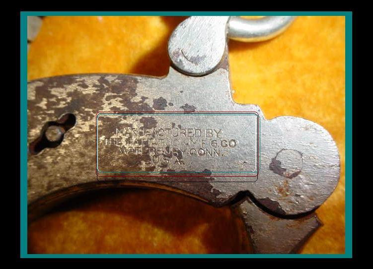 AUTHENTIC ANTIQUE HEAVY DUTY 1800s MATTATUCK Marked HANDCUFFS MANACLES /SHACKLES