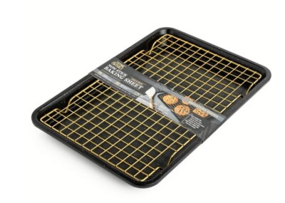 12''x17'' Nonstick Baking Sheet with Cooling Rack - Black Set