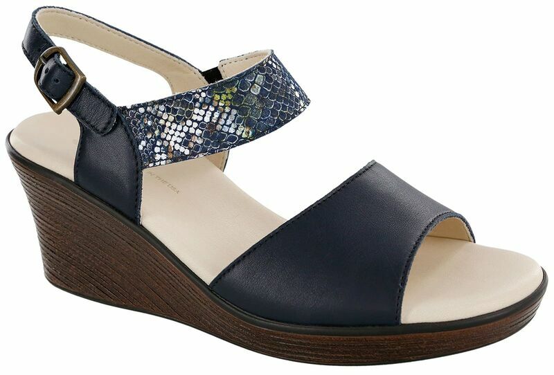 

Женские босоножки на танкетке SAS HEATHER Navy/Multisnake MADE IN THE USA