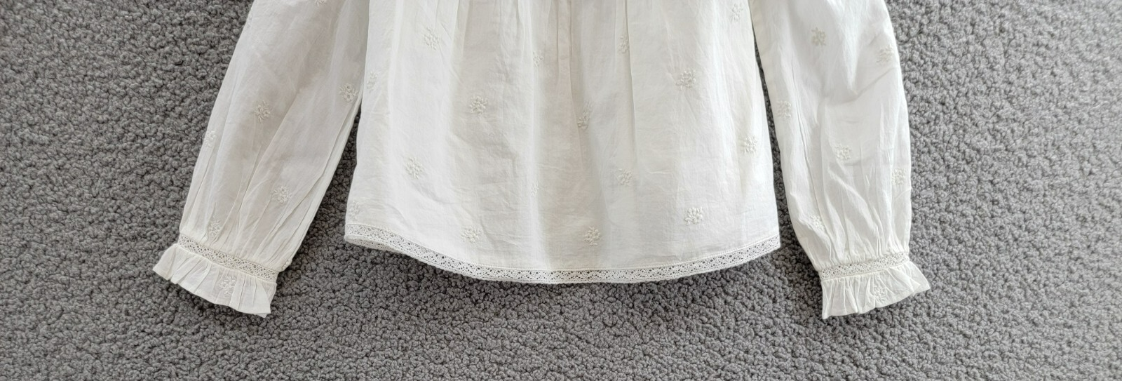 Ralph Lauren Embroidered Voile Top Girls' 6 White Collared Ruffled Button Back - Picture 4 of 17