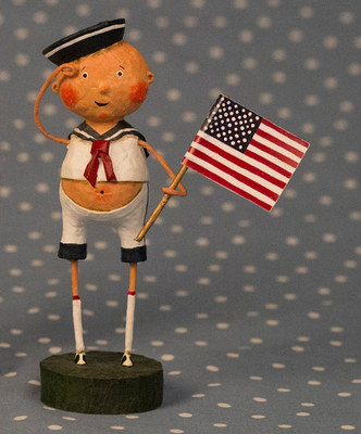 LORI MITCHELL AYE AYE ADAM Sailor Boy Folk Art Patriotic US Flag Figurine