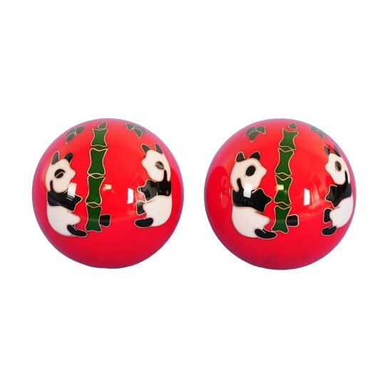 CHINESE HEALTH EXERCISE STRESS BAODING BALLS RELAXATION THERAPY RED PANDA