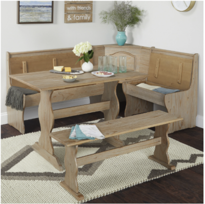 Simple Living Breakfast Nook Set 3 Piece 5 Seat Solid Pine