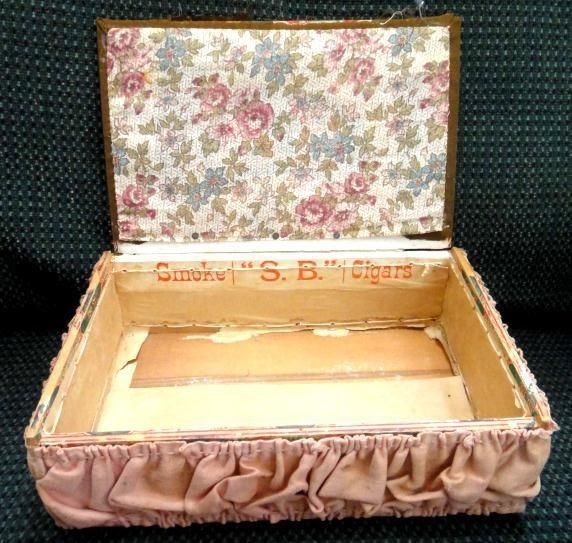 antique VICTORIAN CRAFT CIGAR BOX beads HAPPY NEW YEAR art