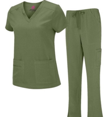 Medical Nursing Women's Cool Stretch V-Neck Scrub Top and Cargo Pant Petite8400
