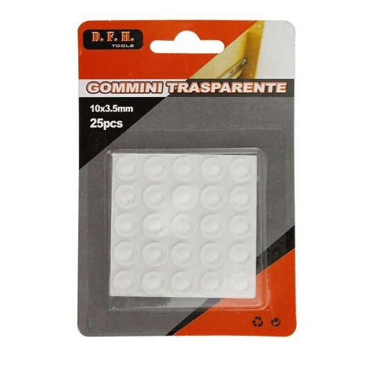 Set 25 Gommini Adesivi Protezione Pavimenti Trasparenti Rotondi 10x3.5mm dfh