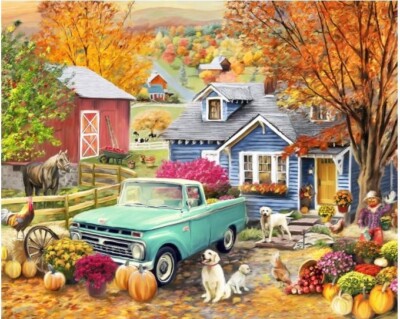 Autumn Hill Cottage Panel ~Fall, Harvest, Pumpkin David Textiles 36'' Quilt Panel