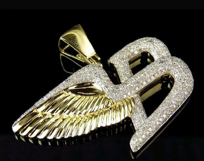 Pre-owned Nsg Wings 2ct Simulated Diamond Men's Pendant 14k Yellow Gold Plated 925 Silver In White