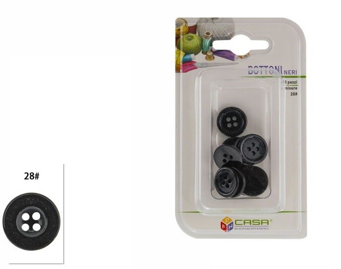 Confezione 10 Pezzi Bottoni Neri Diametro 28mm dfh