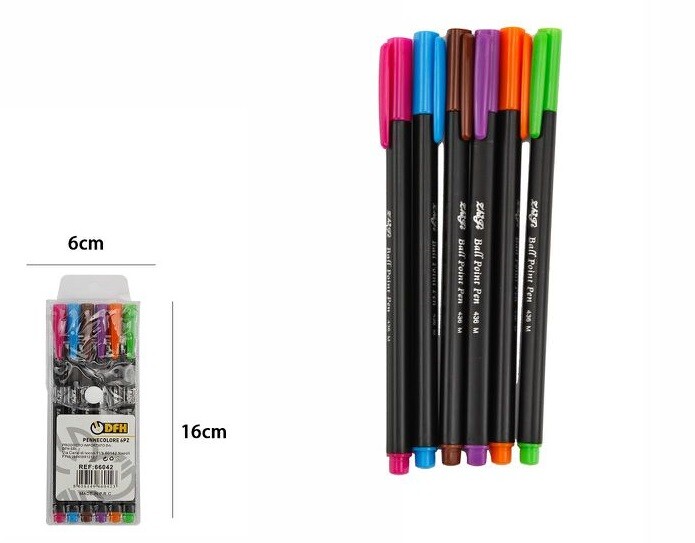 Confezione Set 6 Pezzi Penne Pennarello Colorate dfh