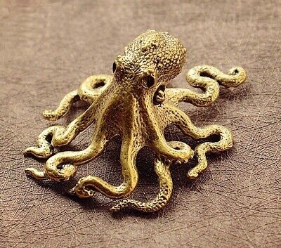 Brass Octopus Animal Statue Small Sculpture Tabletop Figurine Home Decor Gifts