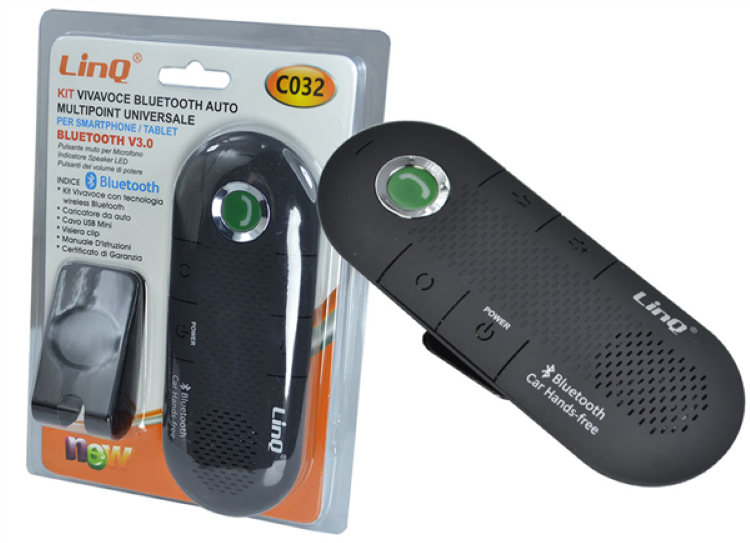 Kit Vivavoce Bluetooth Per Auto Universale Speaker Smartphone Tablet Linq C032