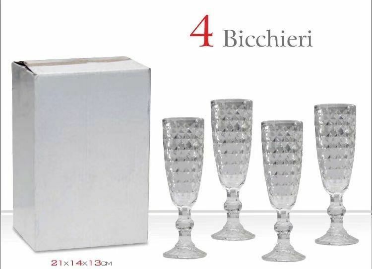 Set 4 Pezzi Servizio Calici Bicchieri In Vetro Decorato sus