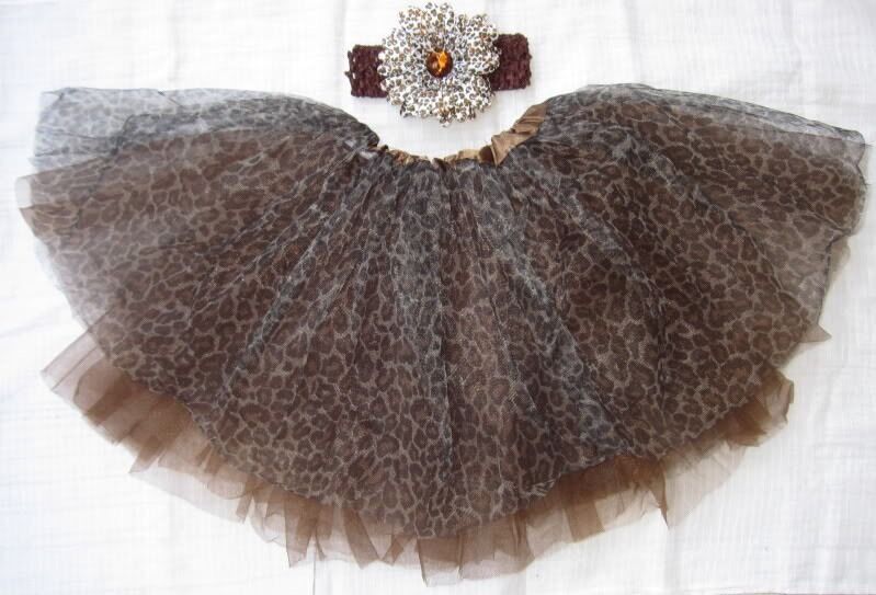 3pc Cheetah Tulle Tutu Skirt Ballet Dance Photo Headband Girl Cat Party Dress Up
