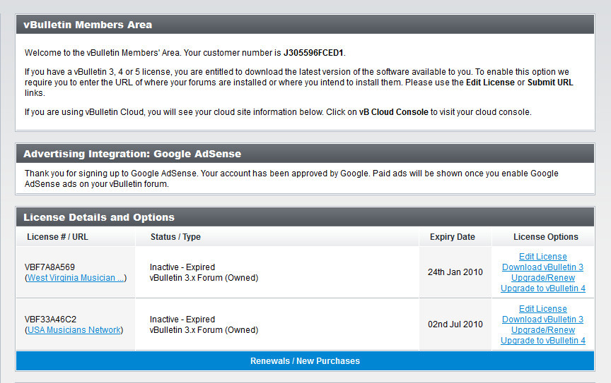 Two vBulletin v3.x Forum BBS Licenses