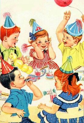 Handmade Set of TWO 4x6 Retro Vintage Kid's Birthday Quilt & Craft Fabric Blocks
