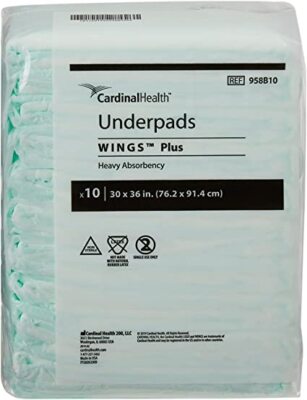Cardinal Health Wings Plus Disposable Underpads, Heavy Absorbency, 30'' x 36''
