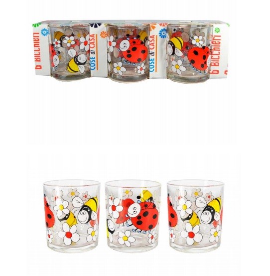 Set Servizio 6 Pezzi Bicchieri Vetro Decorati Dea Coccinella dfh