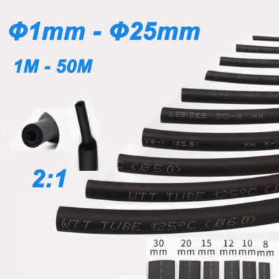 Black Heat Shrink Tube 2:1 Unlined Adhesive Glue Lined Heatshrink Sleeve Φ1-25mm