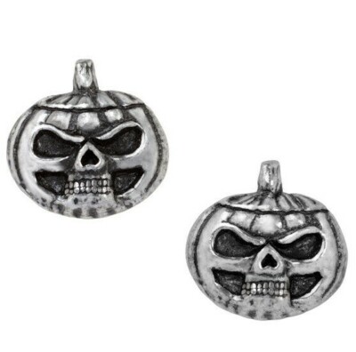 Alchemy Gothic Pumpkin Skull Studs Earrings Pair Surg Steel Posts Halloween E450