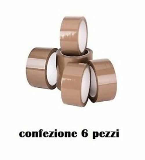 Set 6 Rotolo Nastro Adesivo Havana Marrone Imballaggio 5cmx30mt moc