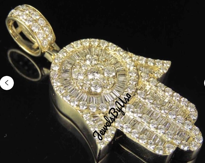 Pre-owned Nsg Men's Baguette Moissanite Hamsa Hand Charm Pendant 3ct Yellow Gold Plated Silver