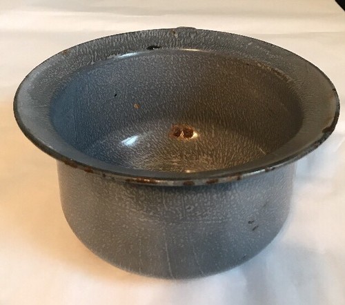 Vintage Enamelware Graniteware Gray Grey Bowl With Handle