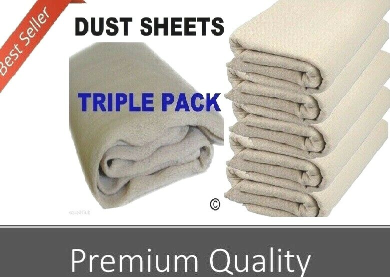 3 x NEW PROFESSIONAL COTTON DUST SHEETS PAINTING DECORATING ( 12ft 9ft