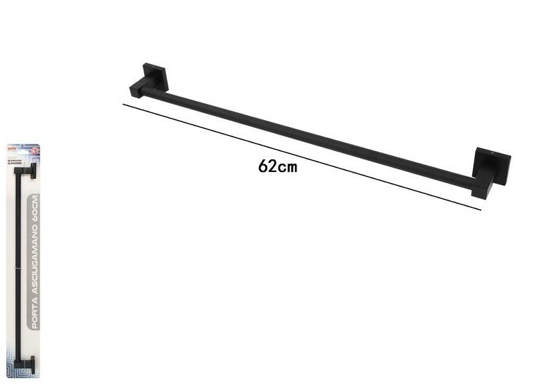 Porta Asciugamani Maniglia 60cm Moderno Fissaggio a Parete Bagno Nero Opaco dfh