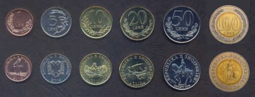 ALBANIA FULL SET 1+5+10+20+50+100 Leke 2000- UNC CHECK_200_OTHER_COIN_SETS_HERE!