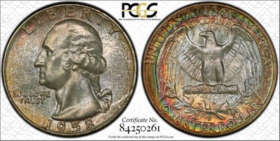 1958-D Washington ~ PCGS MS67 CAC ~ Rainbow Toned & TrueView!