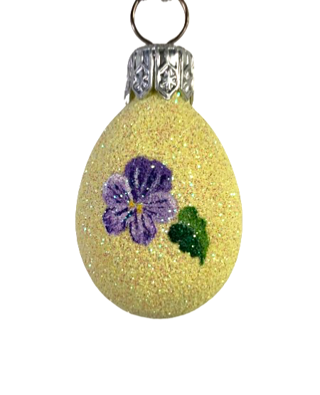 Patricia Breen Miniature Egg Yellow w Pansies #2157 2001 Glass & Gitter
