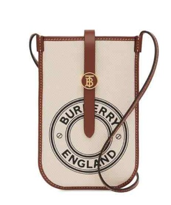 Pre-owned Burberry Natural / Tan Anne Logo Canvas And Leather Crossbody Phone Case