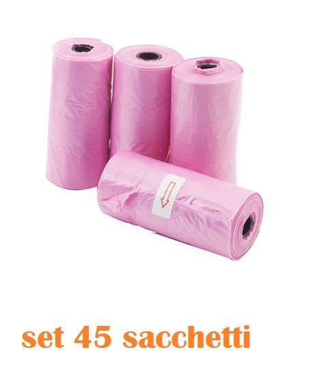 Set 45 Pezzi Sacchetti Igienici Per Cani Animali Domestici 30x22cm Rosa moc