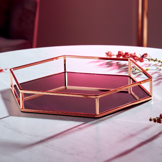 Rose Gold Tray, Mirrored Finish, Display Your Cocktails, Glasses