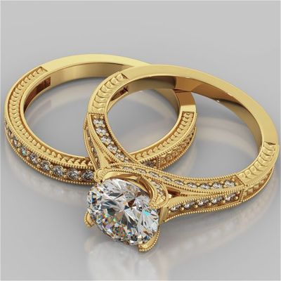 2TCW Round Moissanite Halo Women Wow 14K Yellow Gold Over Wedding Ring Band Set 