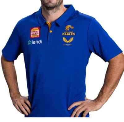 West Coast Eagles AFL Mens Blue Media Polo Shirt Sizes S-6XL BNWT