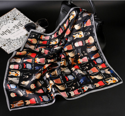 100% Silk 20'' small Square Scarf Women neckerchief Wrap black gray red