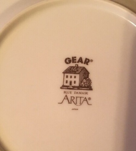 SET OF 4 VINTAGE GEAR BLUE DAMASK CHINA  BREAD PLATES JAPAN BLUE ROSES