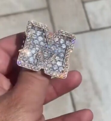 NSG MENS CUSTOM M ANY INITIAL LETTER RING 3CT BAGUETTE CUBIC ZIRCONIA 925 SILVER