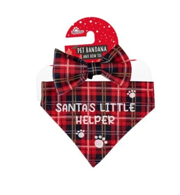Christmas Dog/Cat/Pet Bandana Scarf Outfit Classic Plaid Merry Santa Helper Bow